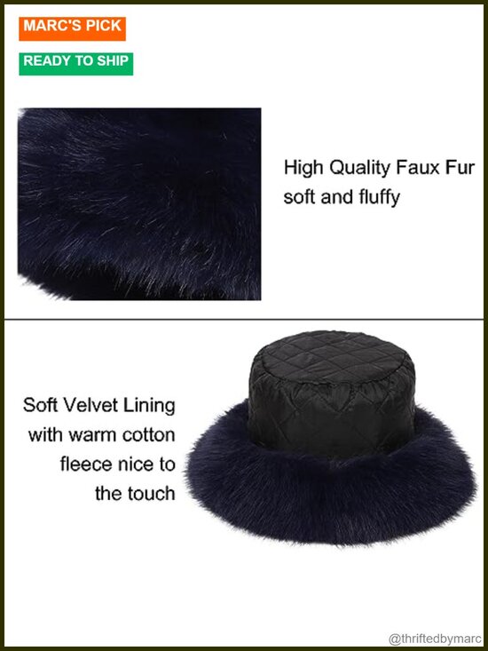 Women Faux Fur Bucket Hat Fluffy Winter Warm Wide Brim Fisherman Cap main image 4
